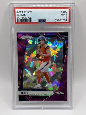 Bo Nix Purple Ice Rookie /225 PSA MINT 9 - 2024 Prizm - Denver Broncos