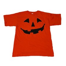 Halloween Pumpkin Face T-Shirt Orange Black Graphic Gildan Youth Sz XL