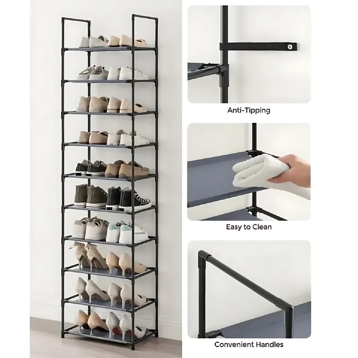 Zapatero Para Colgar 10 Niveles Metal Plegable Impermeable Estable Excelente