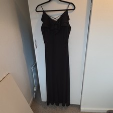 Quiz Women’s Black Chiffon V-Neck Ruffle Strappy Lined Maxi Dress 10