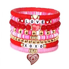 NVENF Rainbow Heishi Bracelets for Women Stackable African Vinyl Disc Bead