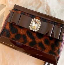 My Flat In London PatentLeather & Leopard PRINT Hair On Hide Shoulder Bag Clutch