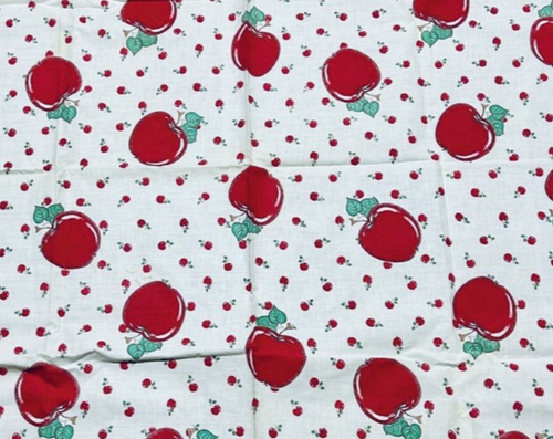 VTG Kitschy Red Apples in 2 Sizes on White 23½” X 23½” + 11½”x 11½” Remnant
