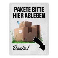 Pakete Bitte Hier Ablegen, Danke! Metallschild In 15X20 Cm - Pfeil Rechts