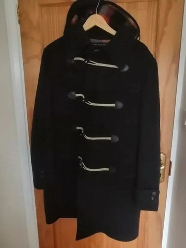 Lodenfrey Navy Vtg Heavy Wool Toggle Duffle Coat Plaid Lined West Germany Size L - Picture 2 of 12