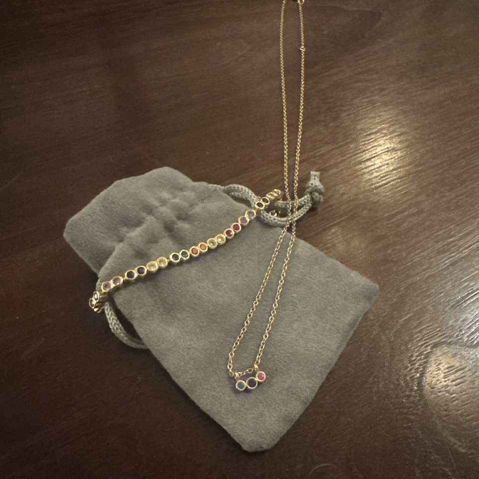 "Collar de piedras preciosas de varios colores de oro de 14 quilates de 9"" y una pulsera a juego" Foto 3 de 4