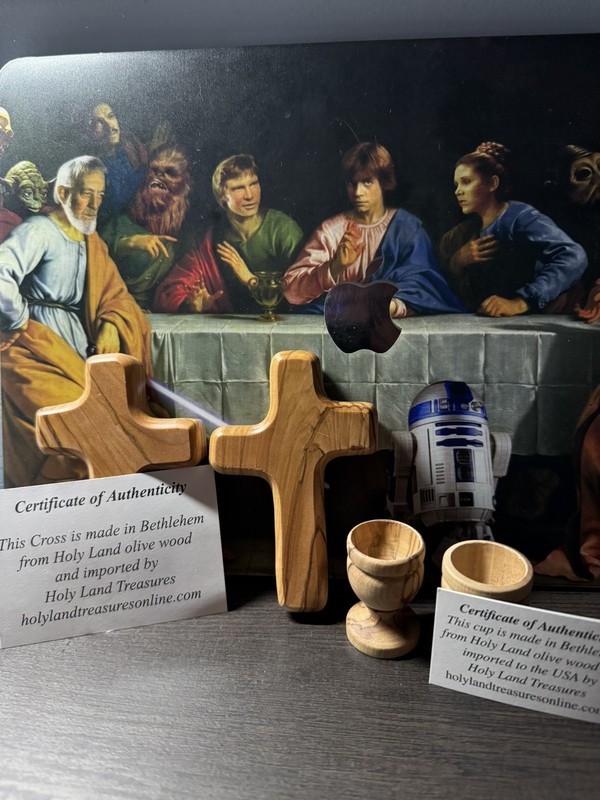 Bethlehem Olive Wood 1.5" Cup from Israel with 4” comfort cross combo