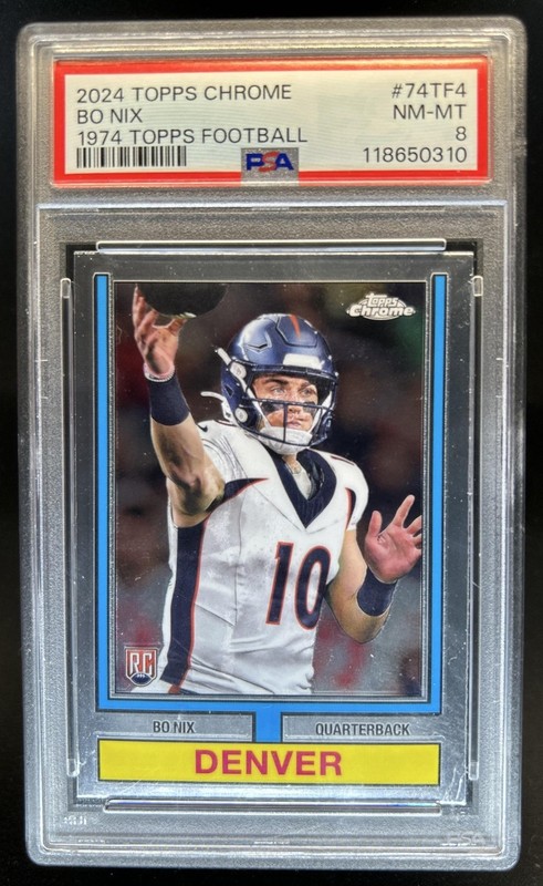 2024 Topps Chrome Bo Nix 1974 Football RC Rookie #74TF-4 Broncos PSA 8