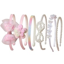 6 PCS Pink Headbands Girls Non Slip Floral Bow Cute Pearl Glitter Accessories