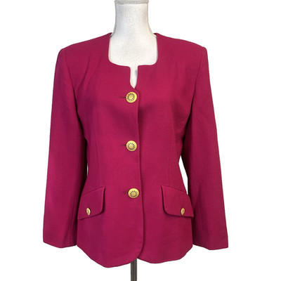 Vintage Liz Claiborne Suits Jacket Blazer size 12 Hot Pink Wool Glamour 90's Y2K