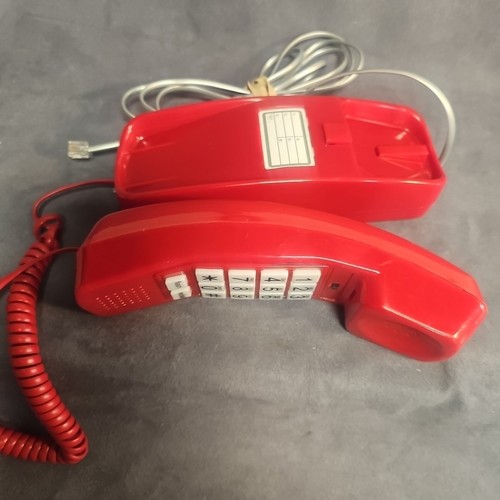 Vintage Red Desk / Wall Phone Push Button Landline Adjustable Hi/Low Volume - Zdjęcie 3 z 6