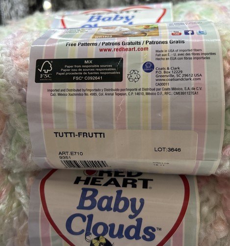 4 Red Heart BABY CLOUDS Yarn TUTTI-FRUTTI Same Lot Green Pink Orange Lavender - Picture 4 of 12