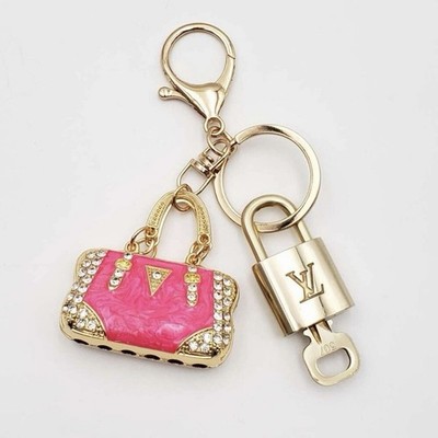 Authentic Louis Vuitton Lock & Key w/ Unbranded Vibrant Pink Bagcharm, Keychain