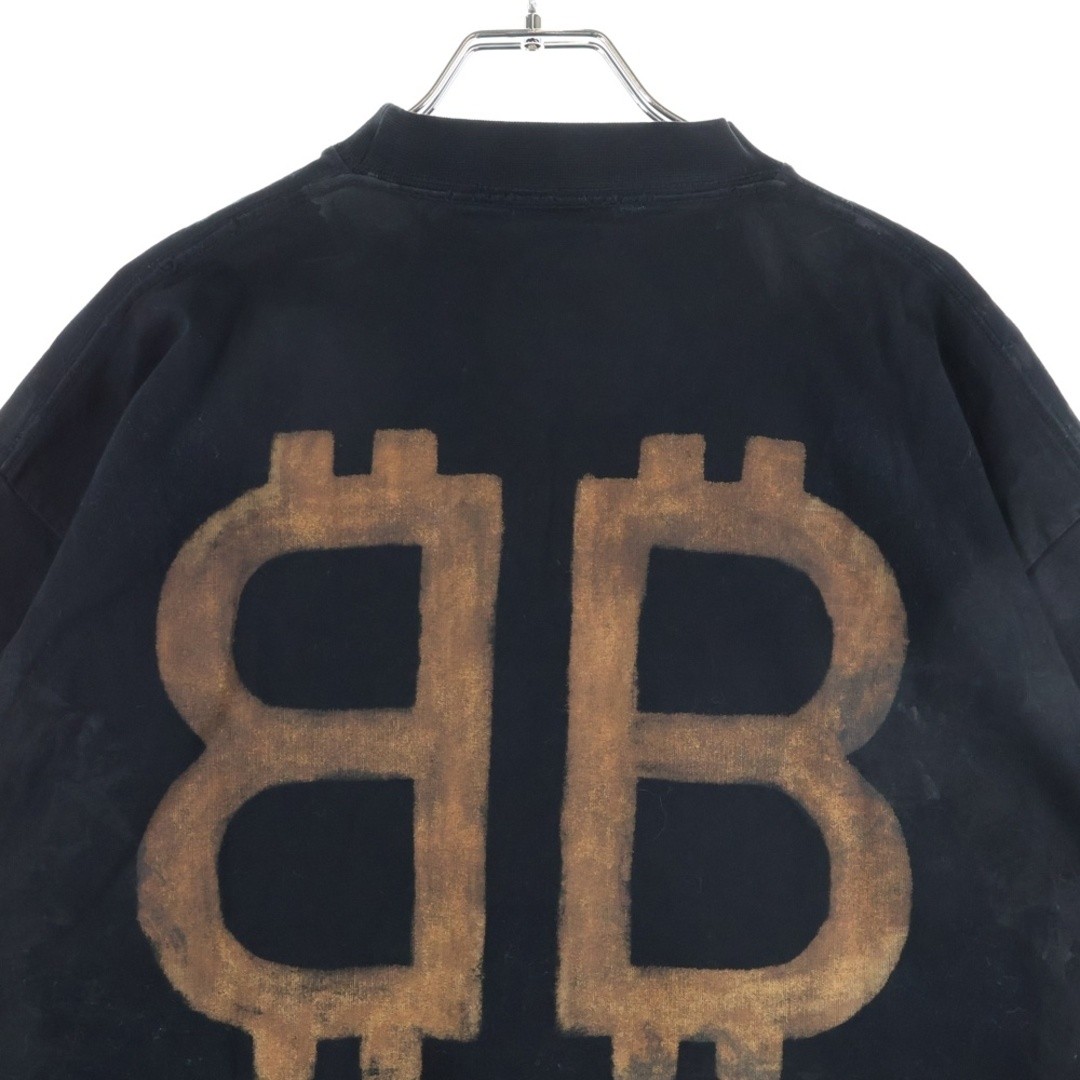 BALENCIAGA BB Logo Destroyed Short Sleeve T-Shirt Top Black 739028 TOVN8 Used da thumbnail 4