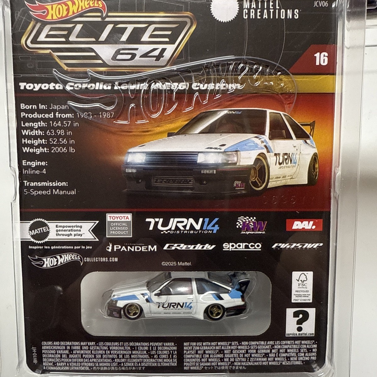 Hot Wheels Elite 64 トヨタAE86カスタム Hot Wheels Elite 64 Toyota Corolla Levin (AE86) Custom