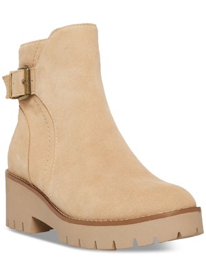 AQUA COLLEGE Womens Beige Desiree Almond Toe Block Heel Suede Booties 6.5 M