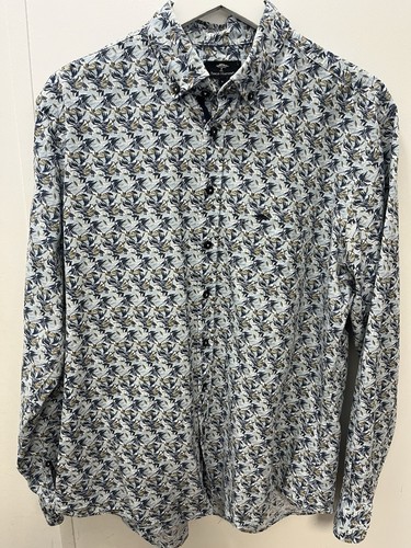 Fynch Hatton Shirt Size Large Soft Linen Cotton Leaf Print Long Sleeved