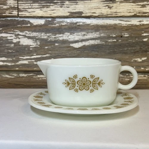 Vintage PYREX Butterfly Gold Gravy Boat and Saucer
