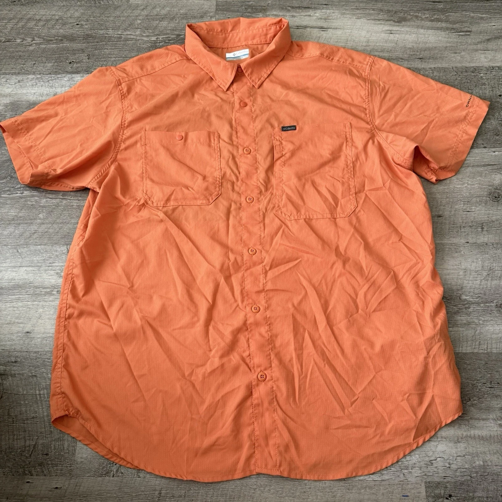 Columbia Omni-Shade Fishing Shirt Mens XL Orange Vented UPF 40+ Hiking AM1517