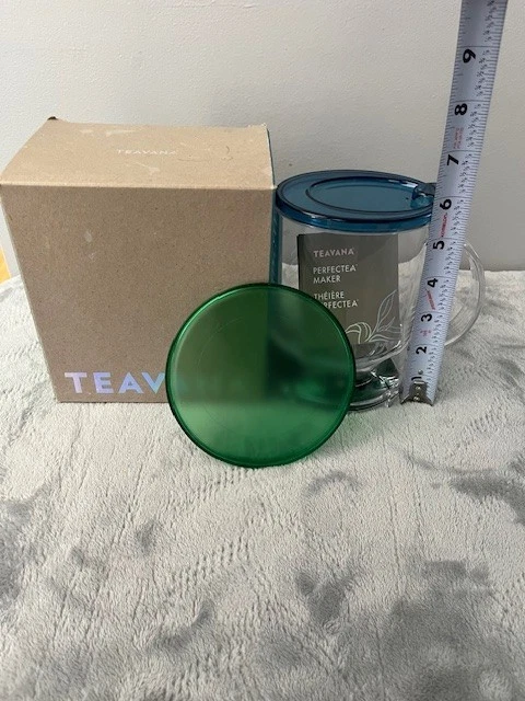 Teavana PERFECTEA MAKER 2016 NIB 16 Oz Oval Tea Infuser Blue Lid Green Coaster - Image 4 of 4