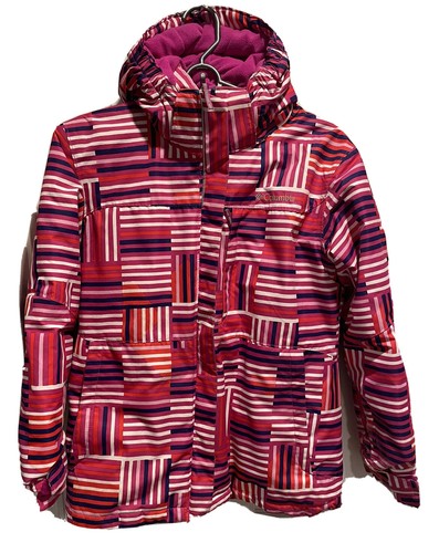 Columbia Girls Ski Jacket Large 14 Pink Red White Stripe Hooded Snow Board  EUC | eBay