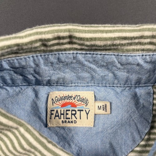 Faherty Shirt Mens Medium Polo Green White Striped Stretch Logo Classic Outdoor - Picture 9 of 12
