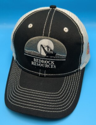 BEDROCK RESOURCES hat black white adjustable cap mesh back
