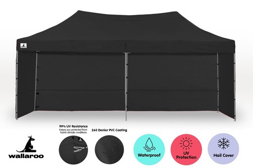 BLACK 3x6 WALLAROO POP UP OUTDOOR GAZEBO FOLDING TENT PARTY MARQUEE SHADE CANOPY - Picture 5 of 6