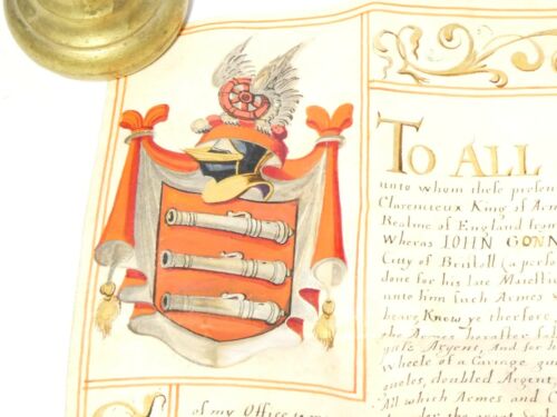 1662 Charles II Grant of Arms Illuminated Document & Seal JOHN GONNING Bristol - Picture 3 of 12