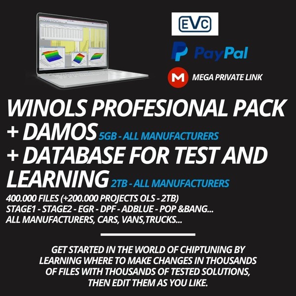 WINOLS PRO LEARNING PACK - 2TB (400.00 FILES) STAGE1/2 EGR, DPF, SCR +5GB DAMOS
