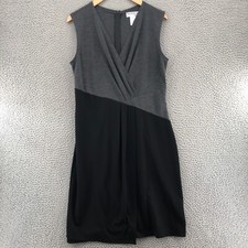 NorthStyle Dress Womens Medium Gray Black Sheath Pleated Surplice V Neck Knit