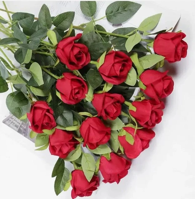 Künstliche Rosen Rot 10er Set Deko Hochzeit 51 cm mit Stiel einzeln