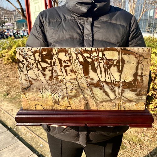 Quadro calcare dendrite cinese bellezza naturale 6,8 libbre Shi Guohua - raro - - Foto 3 di 16