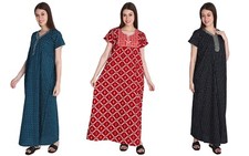 Indian Women Cotton Printed Nightwear Nighty Sleep Wear Night Gown