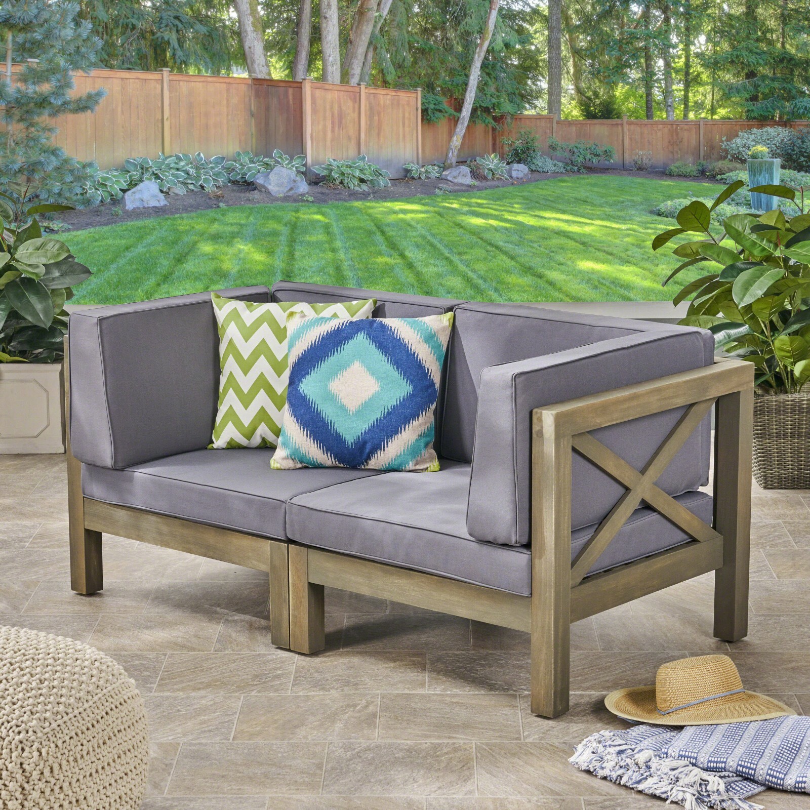 Great Deal Furniture Keith Outdoor Sectional Loveseat Set  2
