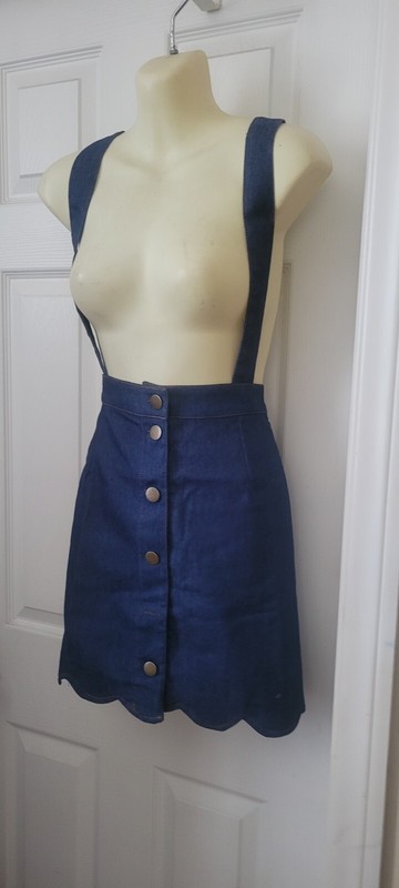 Smak Parlour Unique Vintage new Denim Scallop Hem Suspender Skirt 4x