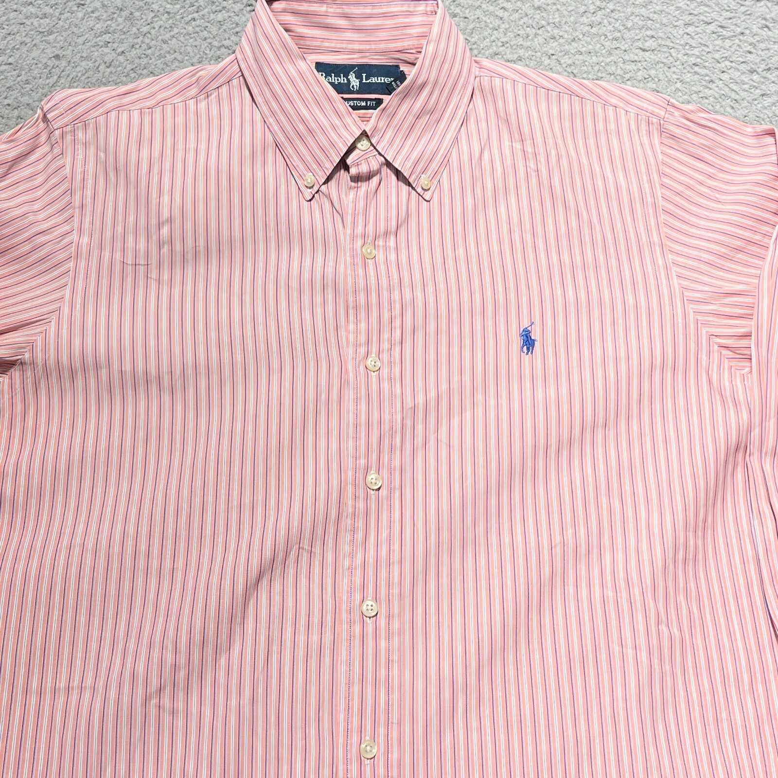 Ralph Lauren camicia uomo grande rosa righe colletto cotone manica lunga pony vintage