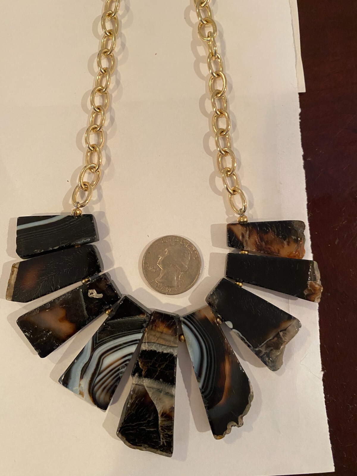 Signed Barse Black White Agate Slice Statement Ne… - image 13