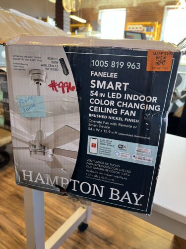 Hampton Bay Fanelee 54 in. White Ceiling Fan Brushed Nickel *PARTS ONLY* - Picture 1 of 27