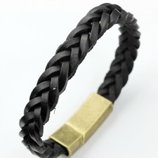 MEN/ Women Black Braided Genuine Leather Bracelet / Wrist Band Bangle 6"-8"