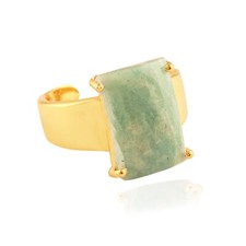 Amazing Natural Amazonite Ring Gold Plated Prong Set Adjustable Ring For Women