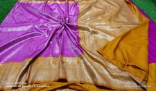 Indian Pakistani Bollywood Silk Banarasi bborder Sari Saree New Blue Pink