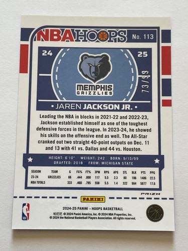 Aros Panini NBA Jaren Jackson Jr #113 Premium Prizms Red/99 Grizzlies 2024-25 - Imagen 5 de 5