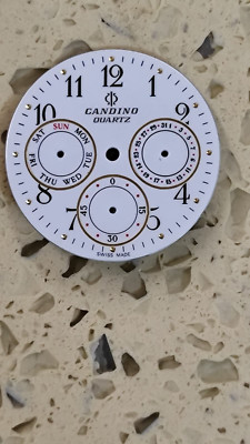 Original CANDINO Chronograph quartz  Part white Dial 26.5mm Swiss NOS