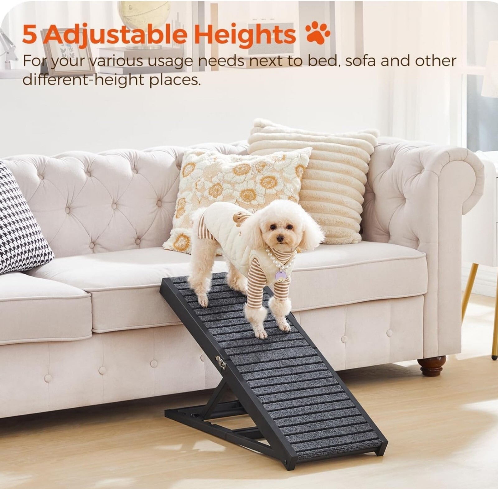 Portable Dog Ramp for Bed – Folding Pet Ramp for Small Dogs, Non-Slip Carpet.