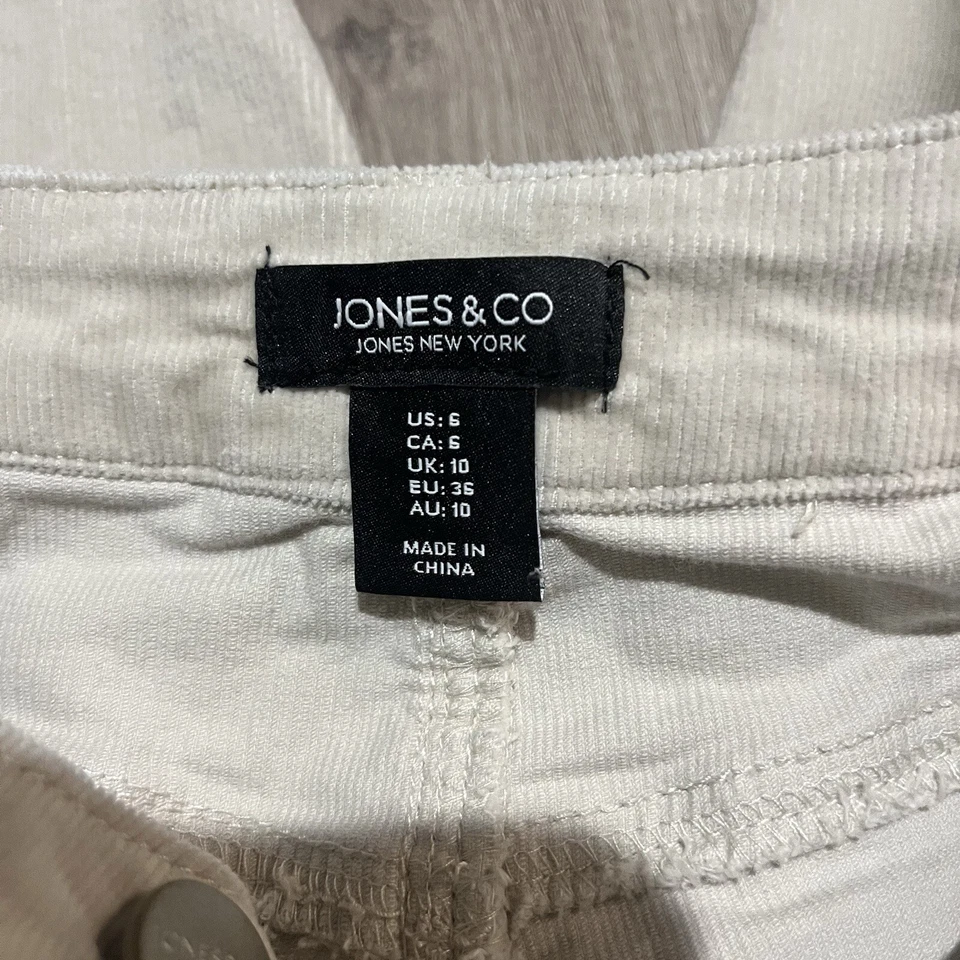 Pantalones de pana Jones New York para mujer 6 pequeños marfil blanco elástico hasta el tobillo Foto 4 de 4