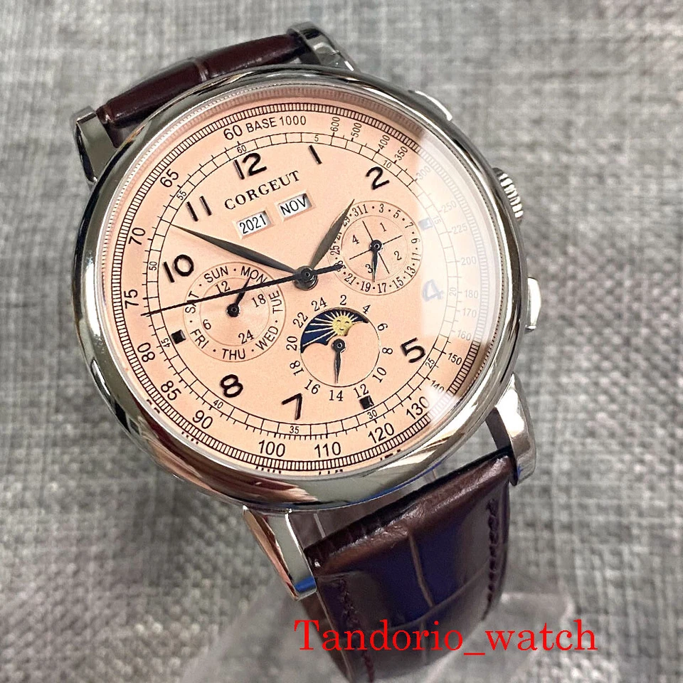 CORGEUT 42mm Multifunction Year Month Day Salmon Dial Automatic Men Watches - Image 3 of 4