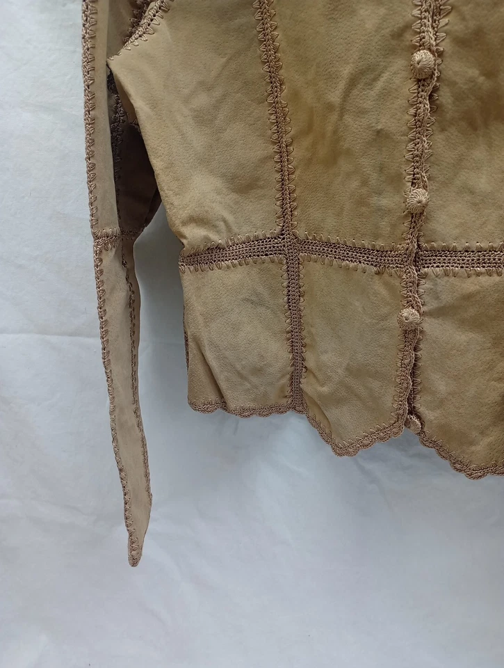 Camisa Chaqueta Gamuza Essentials Marrón Patchwork Botón Talla XL Grande Cuero Foto 2 de 4