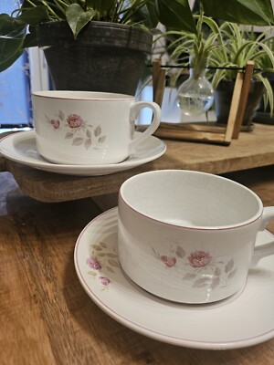 Lot 2 Large Cups With Saucers Portuguese Failure Flowers Chocolate Tea