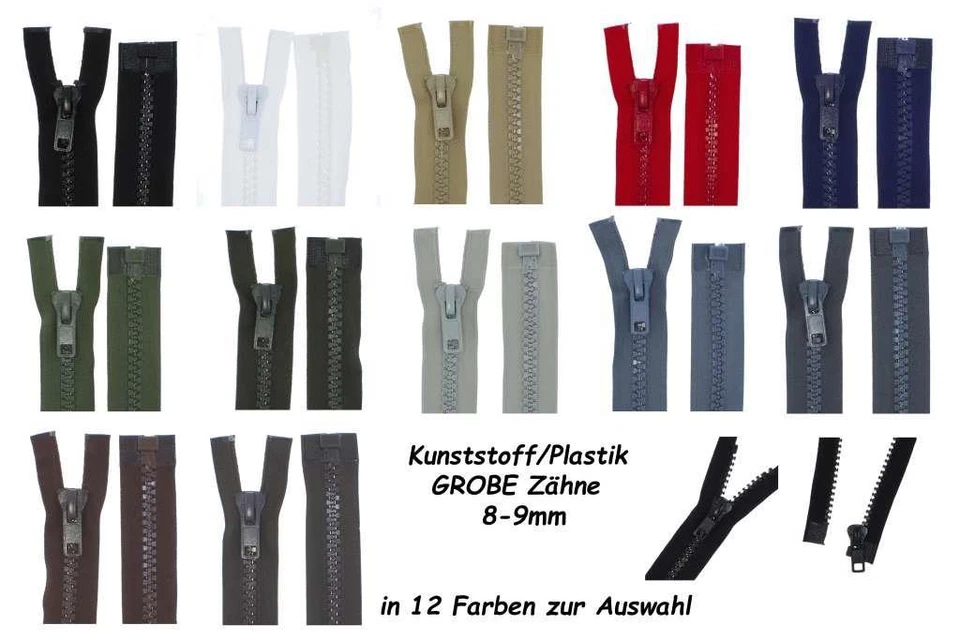 FIM Reißverschluss PZG Plastik stark GROB Kunststoffreissverschlüsse teilbar 8mm-9mm